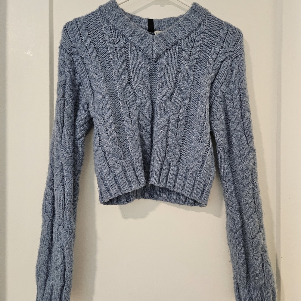 H&M V-Neck Cable Knit Sweater - Light Blue